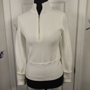 Promise The Label Cream Ribbed Half-Zip Pullover Sweater with Thumbholes Large
